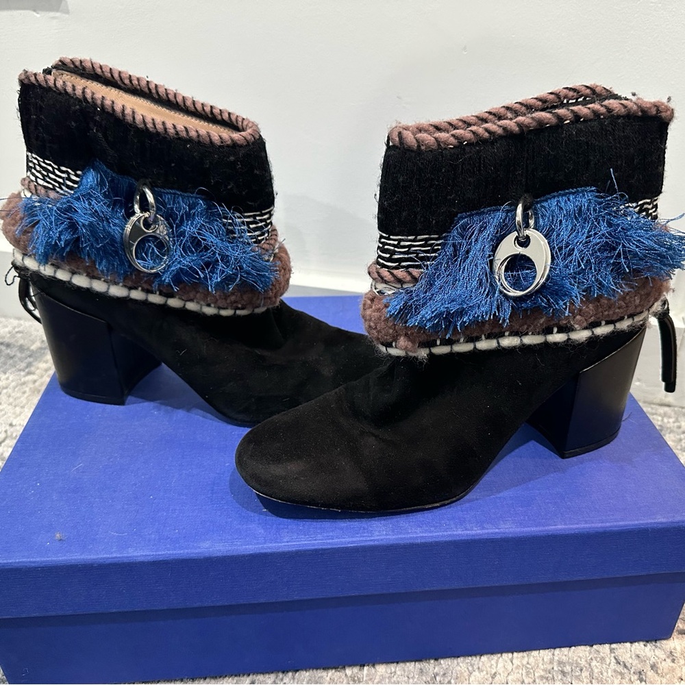 Stuart Weitzman Mosaic Black Suede Boots Size 7